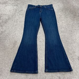 Topshop MOTO Jamie Flare Jeans Womens 12 Petite Blue Dark Wash High Rise NWOT